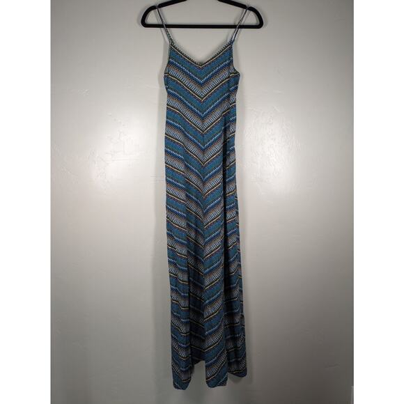 GAP Womens Maxi Dress Pink Yellow Teal Spaghetti Straps Chevron Dots Print‎ XS - Picture 1 of 8